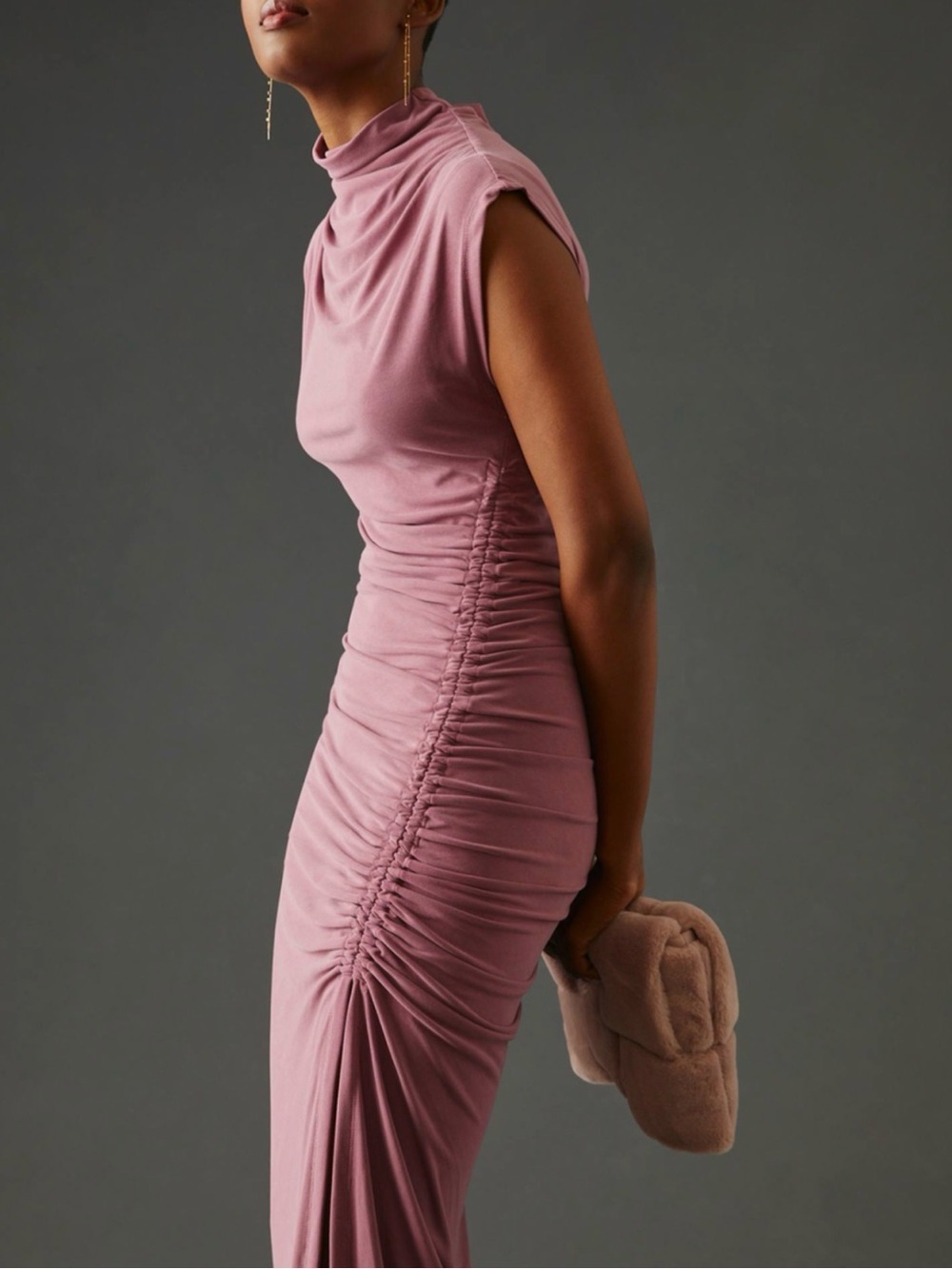 ANTHROPOLOGIE Mauve Cowl Neck Side Slit Maxi Dress Size XXS